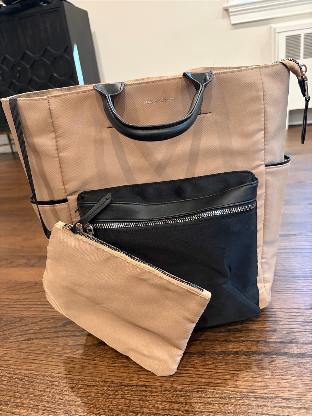 Max Studio Tote Backpack with Front Zipper Pocket and Removable Pouch